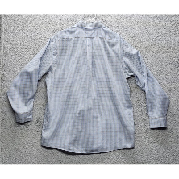 Gold Label Roundtree Men's 17 1/2  35 Light Blue Plaid Fitted Button Down Shirt - Picture 8 of 10